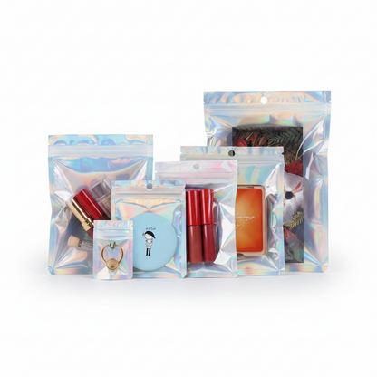 Holographic Ziplock Bag with Clear Front Window – Reusable Sealed Bags for Jewelry, Cosmetics & Accessories