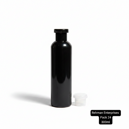 300ml Black Plastic Press Cap Bottle – Pack of 24 | Empty Refillable Bottles for Hair Oil, Shampoo & Cosmetics