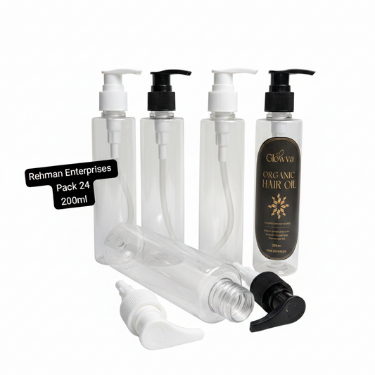 200ml Clear Plastic Pump Bottle – Pack of 24 | Empty Refillable Bottles for Hair Oil, Shampoo, Lotion & Cosmetics