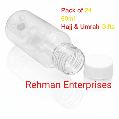 60ml Empty Zam Zam Plastic Bottle – Pack of 24 | Hajj & Umrah Gift Bottles with White Cap