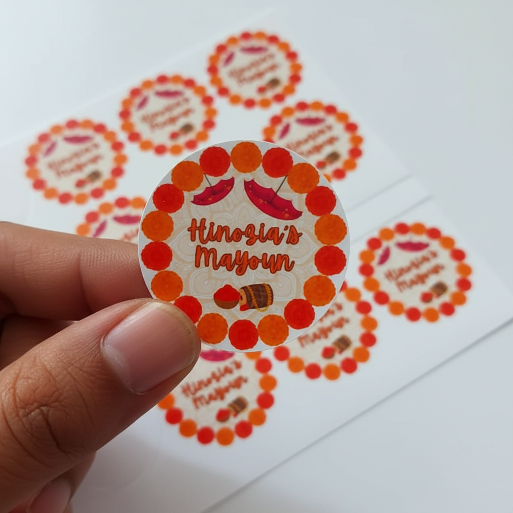 100 Pcs Round Wedding & Mehndi Favor Stickers – 1.5 Inch Diameter