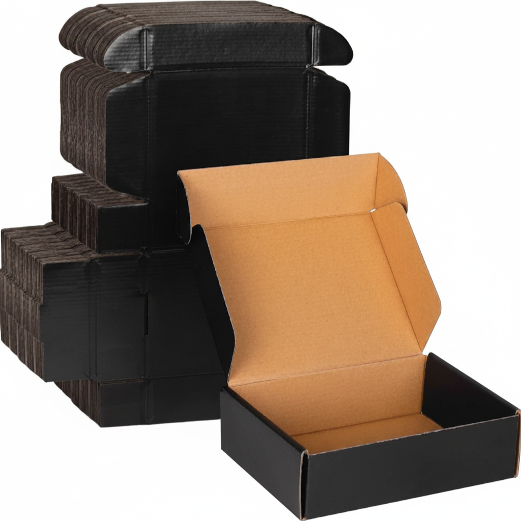Black Laminated Corrugated Box (6.5 x 4 x 2.5 Inches) – Premium Packaging for Accessories & Jewelry