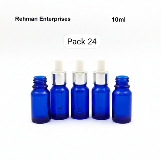 10ml Blue Glass Dropper Bottle – Pack of 24 | Empty Refillable Bottles for Essential Oil, Serum & Perfume
