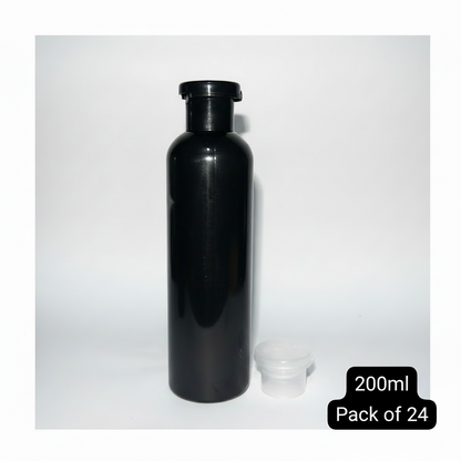 200ml Black Plastic Flip Cap Bottle – Pack of 24 | Premium Empty Bottles for Hair Oil, Serum & Shampoo