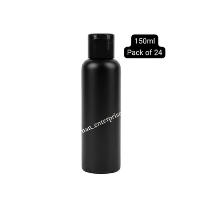 150ml Black Plastic Flip Cap Bottle – Pack of 24 | Premium Empty Bottles for Hair Oil, Serum & Shampoo