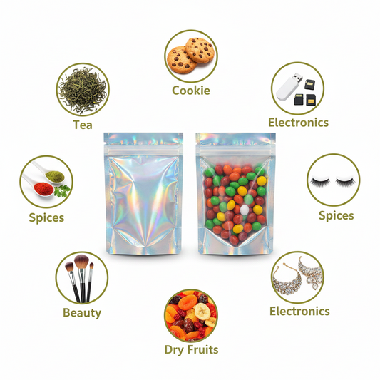 Holographic Ziplock Bag with Clear Front Window – Reusable Sealed Bags for Jewelry, Cosmetics & Accessories