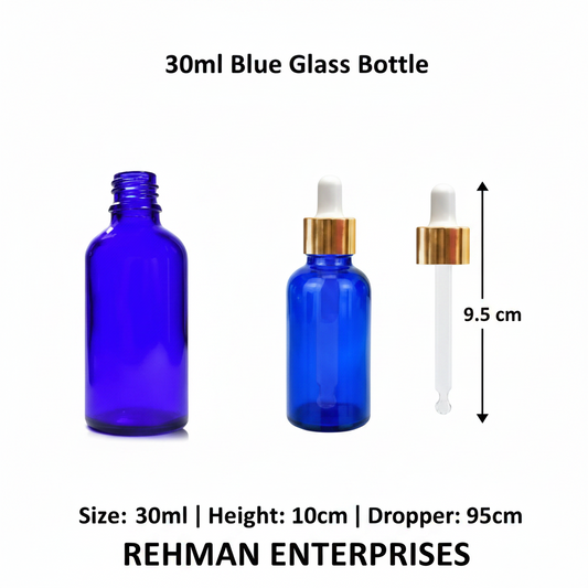 30ml Blue Glass Dropper Bottle – Pack of 10 | Empty Refillable Bottles for Essential Oil, Serum & Cosmetics