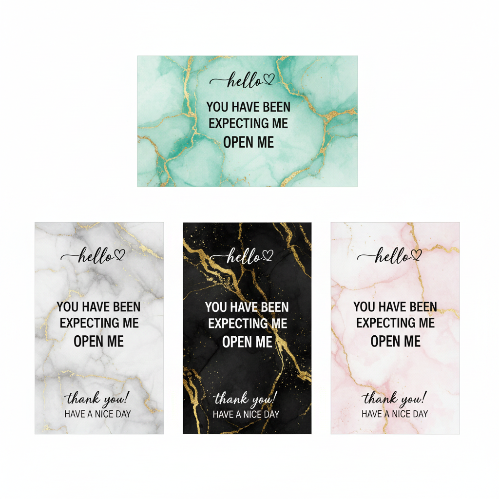 Box Sealer Stickers – Pack of 50 | Hello Open Me Thank You Marble Design | Premium Packaging Seal Stickers for Small Businesses
