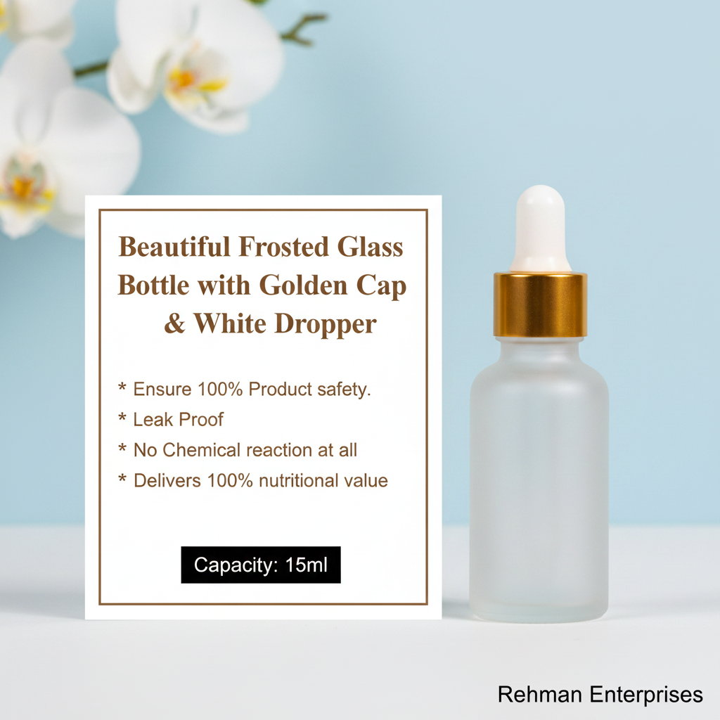 15ml Frosted Glass Dropper Bottle – Pack of 10 | Empty Refillable Serum, Essential Oil & Perfume Bottles with Gold Cap