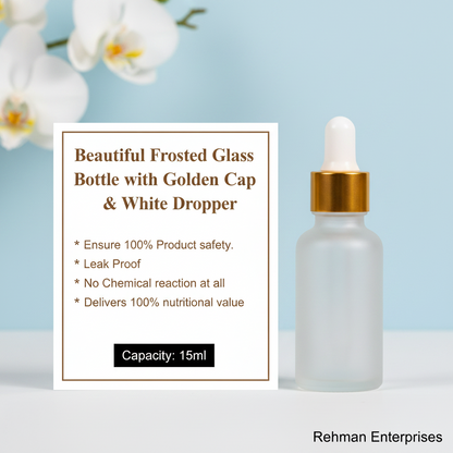 15ml Frosted Glass Dropper Bottle – Pack of 10 | Empty Refillable Serum, Essential Oil & Perfume Bottles with Gold Cap