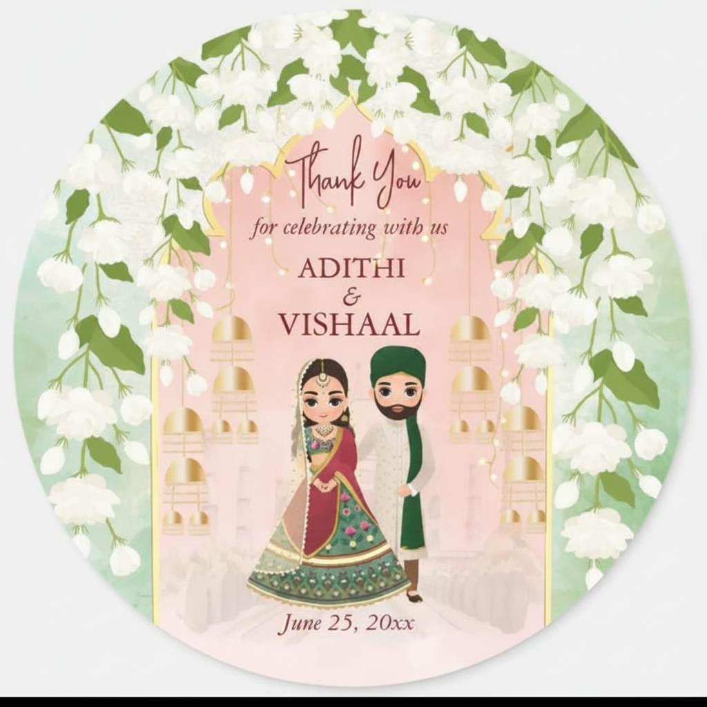 100 Pcs Round Wedding & Mehndi Favor Stickers – 1.5 Inch Diameter