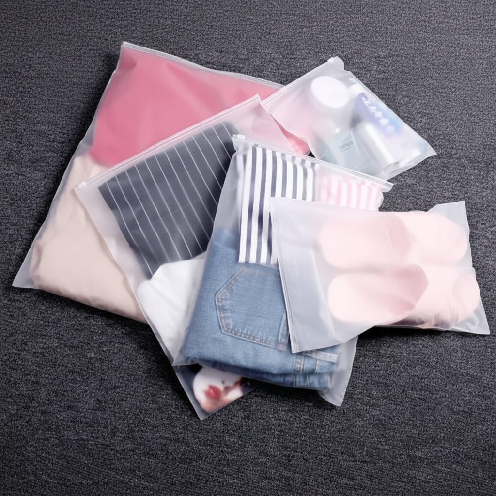 12x14 Inch Zipper Slider Suit Packing Bags – Frosted Ziplock Plastic Bags for Clothing, Cosmetics & Travel | MOQ 100