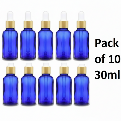 30ml Blue Glass Dropper Bottle – Pack of 10 | Empty Refillable Bottles for Essential Oil, Serum & Cosmetics