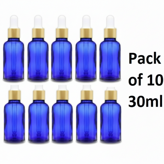 30ml Blue Glass Dropper Bottle – Pack of 10 | Empty Refillable Bottles for Essential Oil, Serum & Cosmetics