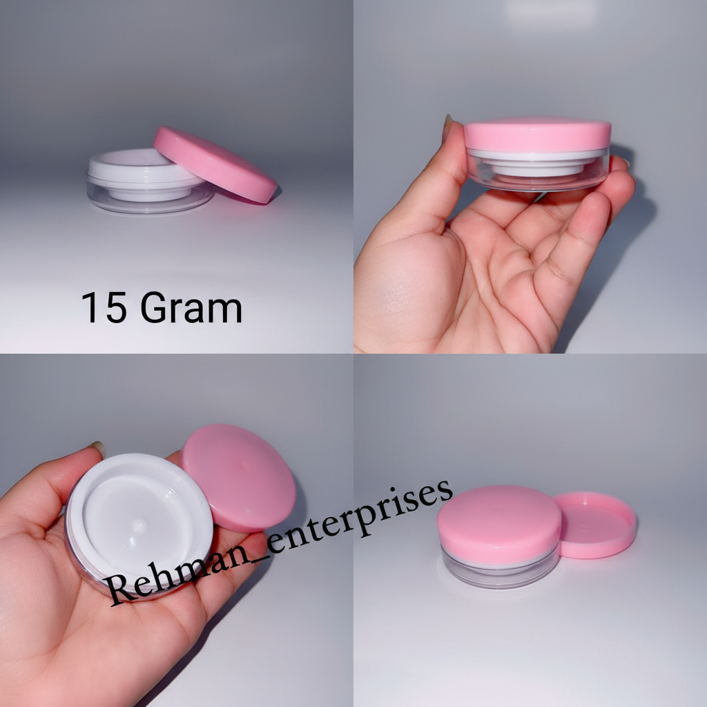 15ml Empty Acrylic Cosmetic Jars with Pink Screw Cap – Pack of 12