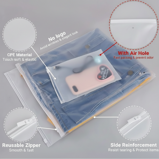 Zipper Slider Suit Packing Bag (8 x 10 Inches) – Frosted Ziplock Plastic Bag for Clothing & Travel Storage